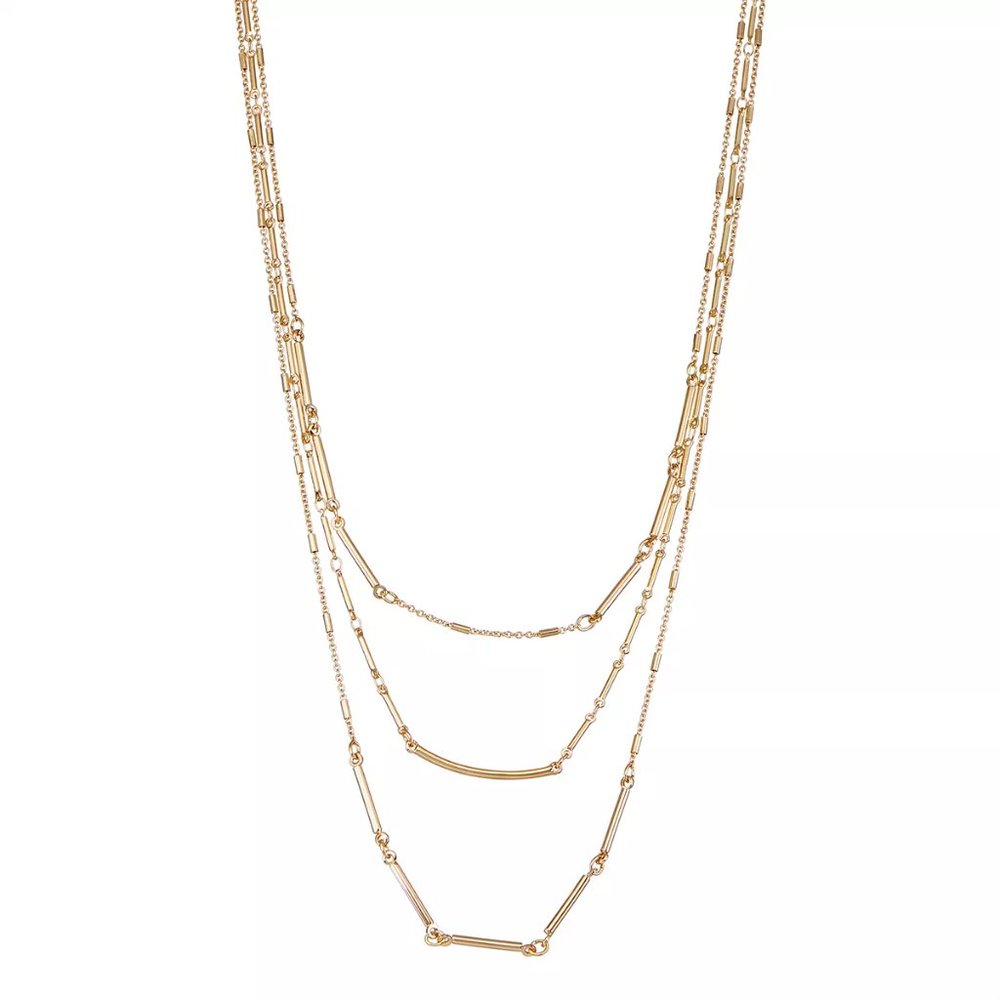Nine West Gold Tone Multi Row Bar Chain Necklace